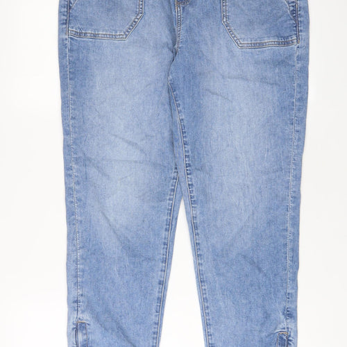 Marks and Spencer Womens Blue Cotton Tapered Jeans Size 14 L27 in Regular Zip