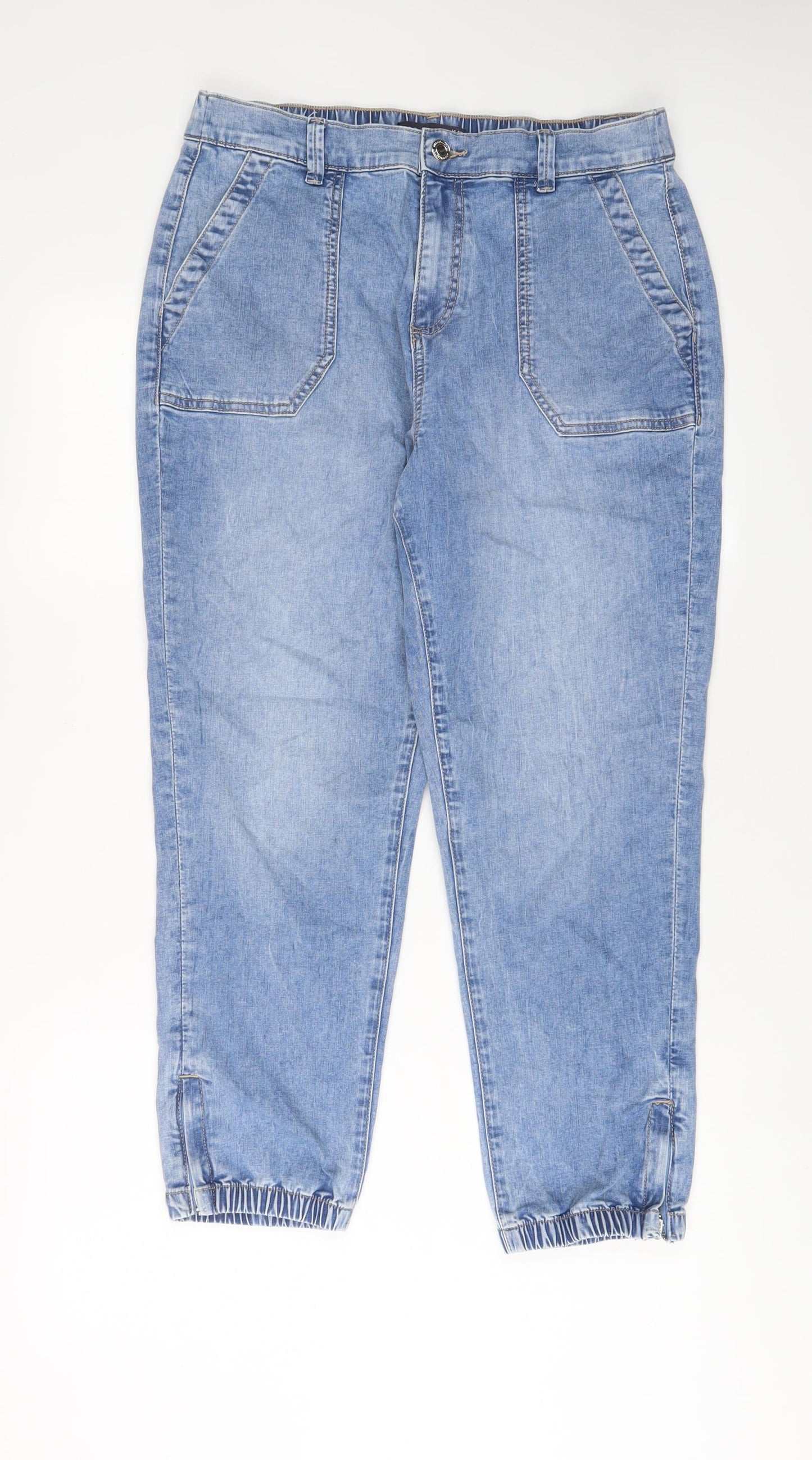 Marks and Spencer Womens Blue Cotton Tapered Jeans Size 14 L27 in Regular Zip