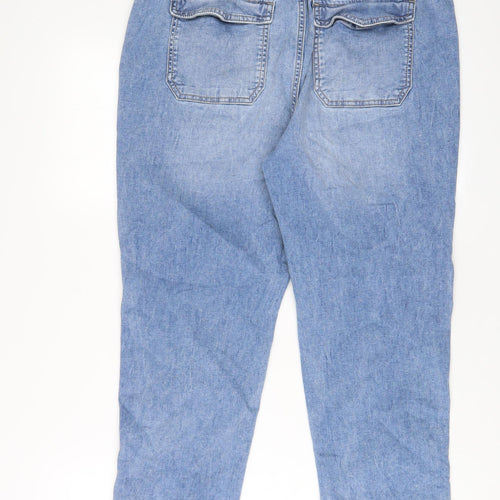 Marks and Spencer Womens Blue Cotton Tapered Jeans Size 14 L27 in Regular Zip