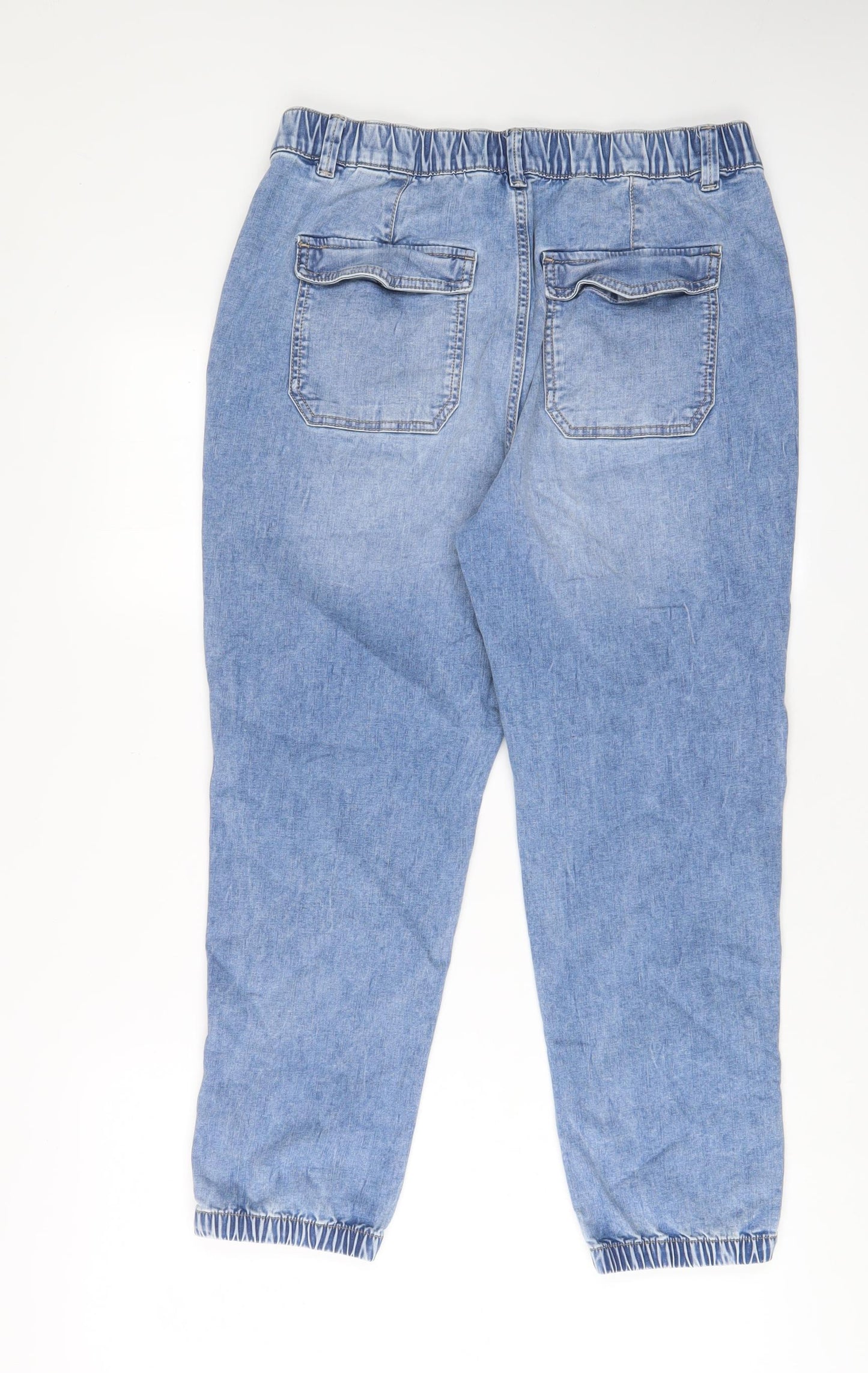 Marks and Spencer Womens Blue Cotton Tapered Jeans Size 14 L27 in Regular Zip