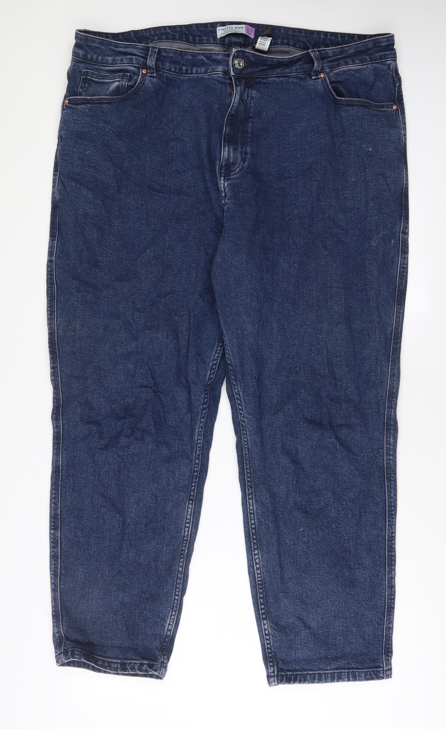 NEXT Womens Blue Cotton Mom Jeans Size 22 L30 in Regular Zip