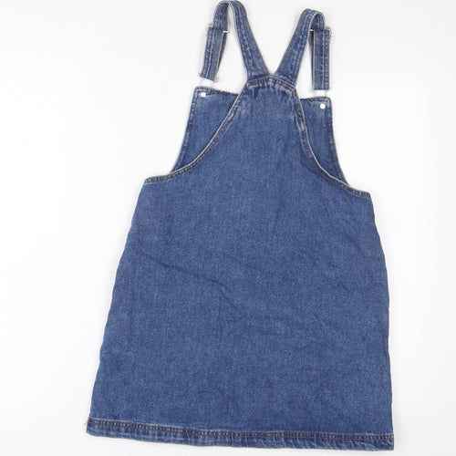 Denim & Co. Girls Blue Cotton Pinafore/Dungaree Dress Size 14-15 Years Square Neck Button