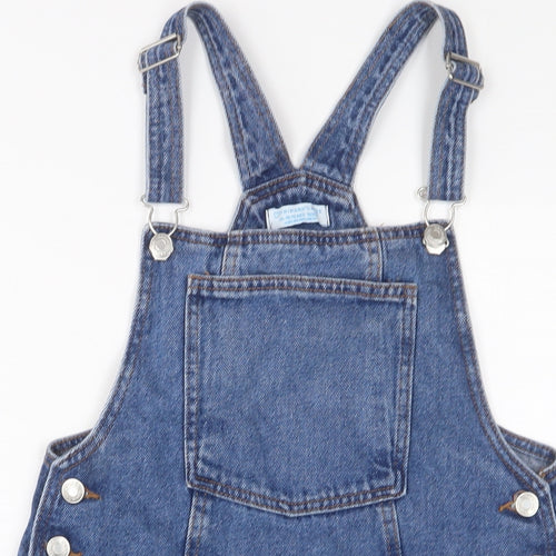 Denim & Co. Girls Blue Cotton Pinafore/Dungaree Dress Size 14-15 Years Square Neck Button