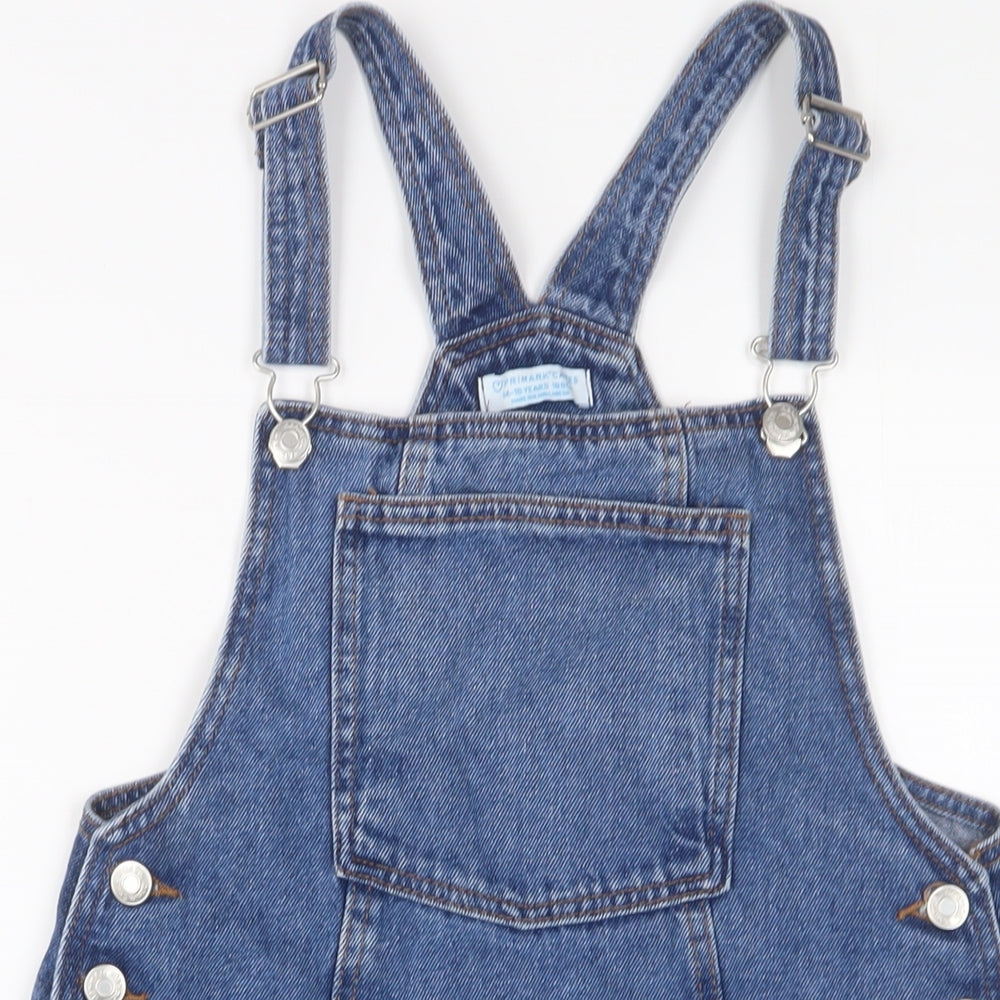 Denim & Co. Girls Blue Cotton Pinafore/Dungaree Dress Size 14-15 Years Square Neck Button