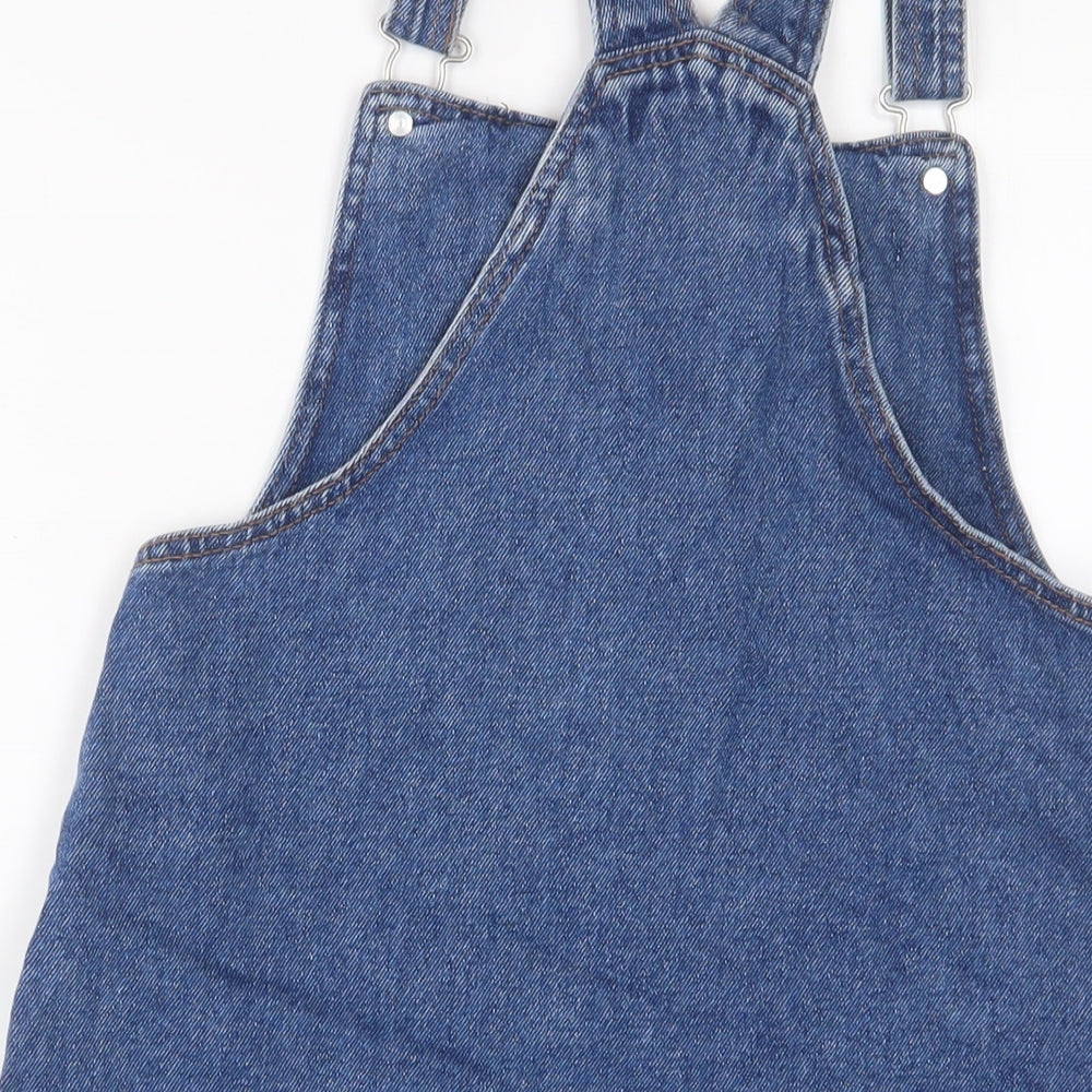 Denim & Co. Girls Blue Cotton Pinafore/Dungaree Dress Size 14-15 Years Square Neck Button