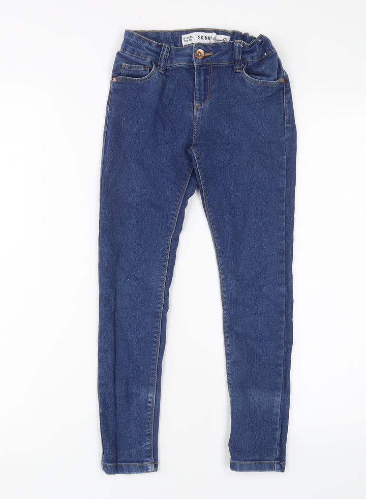 Denim & Co. Girls Blue Cotton Skinny Jeans Size 8-9 Years L22 in Regular Zip - Adjustable waist