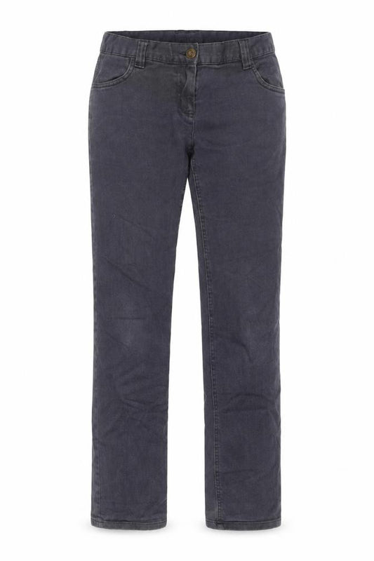 Front view of Moto women’s grey cotton straight jeans, size UK 12, 29-inch leg regular zip
