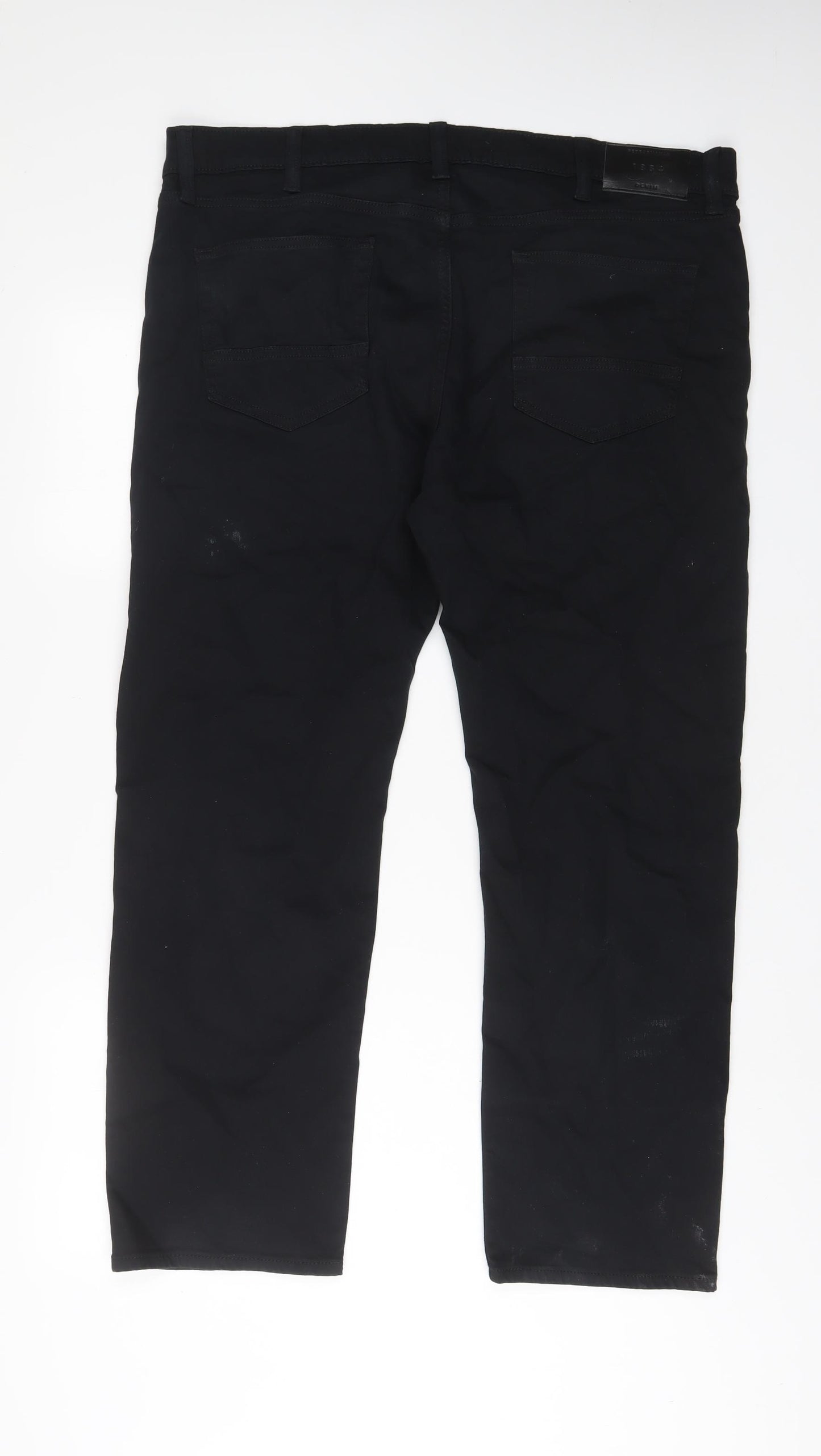 Marks and Spencer Mens Black Cotton Straight Jeans Size 38 in L29 in Regular Zip - Short Leg