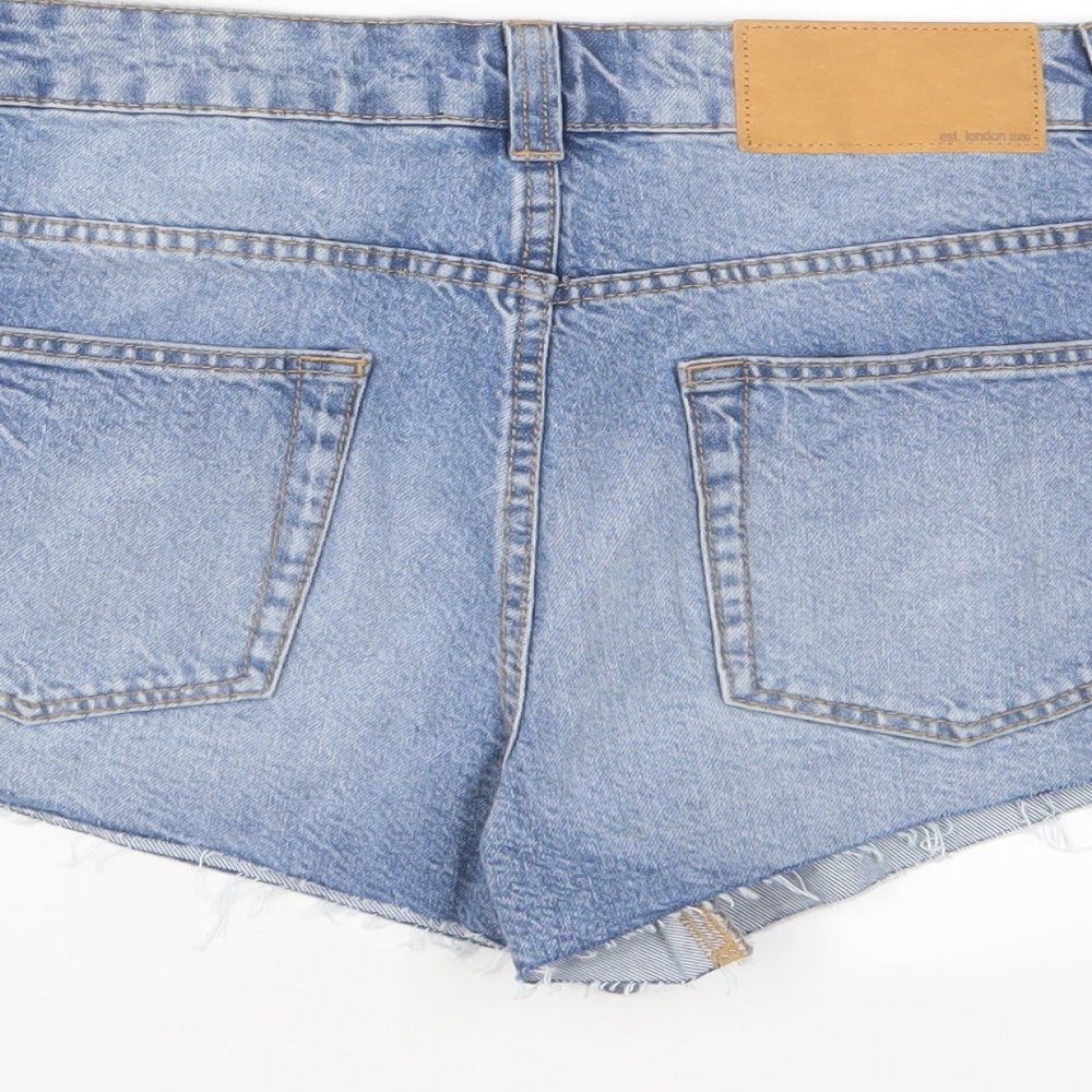 ASOS Womens Blue Cotton Hot Pants Shorts Size 10 L3 in Regular Zip
