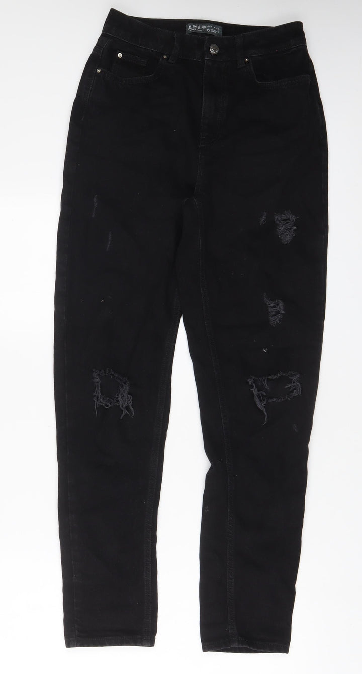 Denim & Co. Womens Black Cotton Tapered Jeans Size 6 L29 in Regular Zip