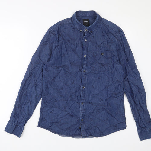 Burton Mens Blue Cotton Button-Up Size M Collared Button