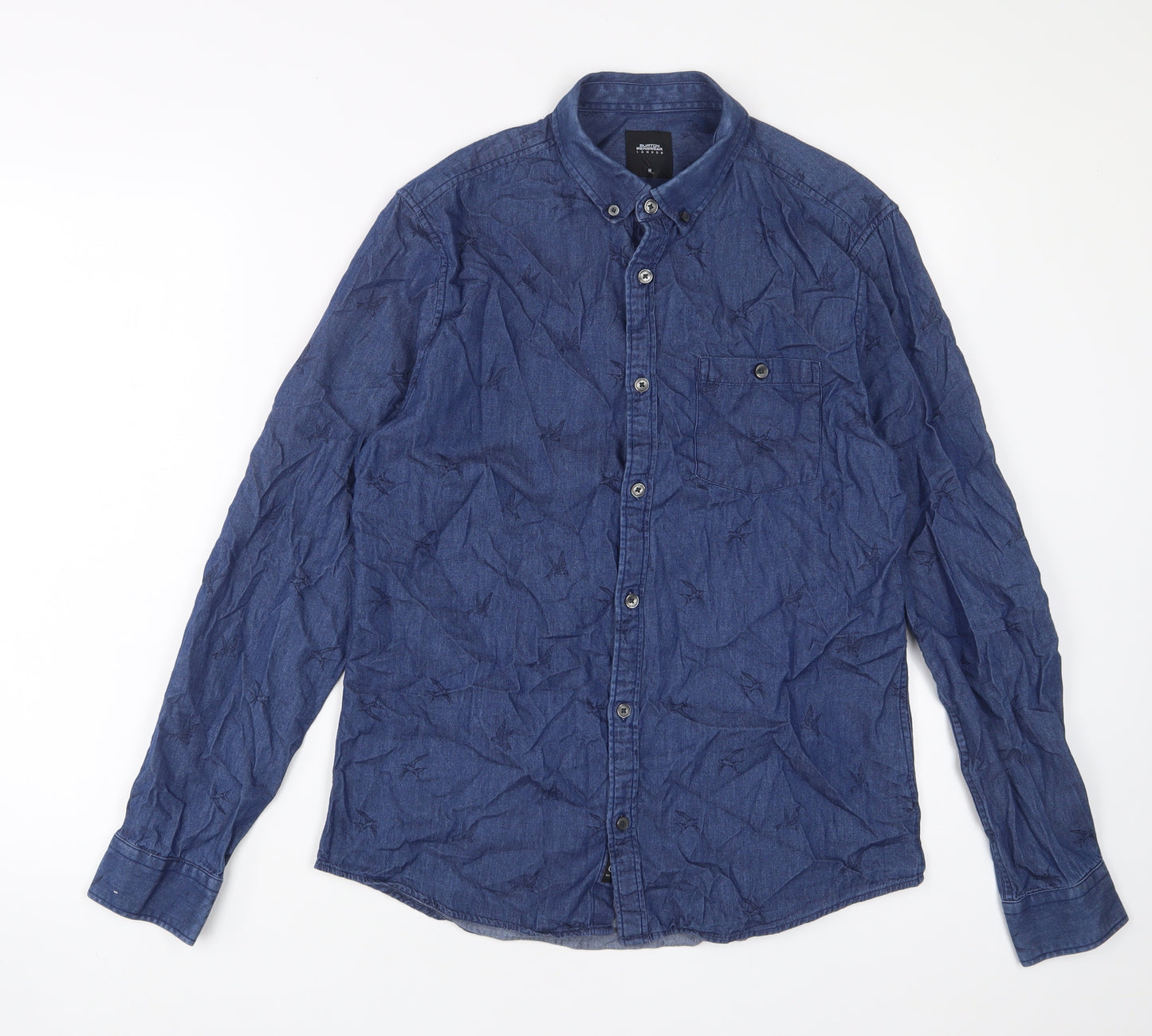 Burton Mens Blue Cotton Button-Up Size M Collared Button