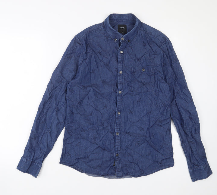 Burton Mens Blue Cotton Button-Up Size M Collared Button