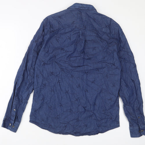 Burton Mens Blue Cotton Button-Up Size M Collared Button