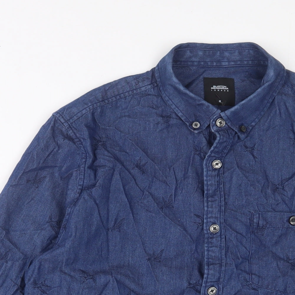 Burton Mens Blue Cotton Button-Up Size M Collared Button