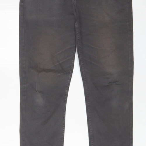 H&M Mens Grey Cotton Straight Jeans Size 31 in L30 in Slim Zip