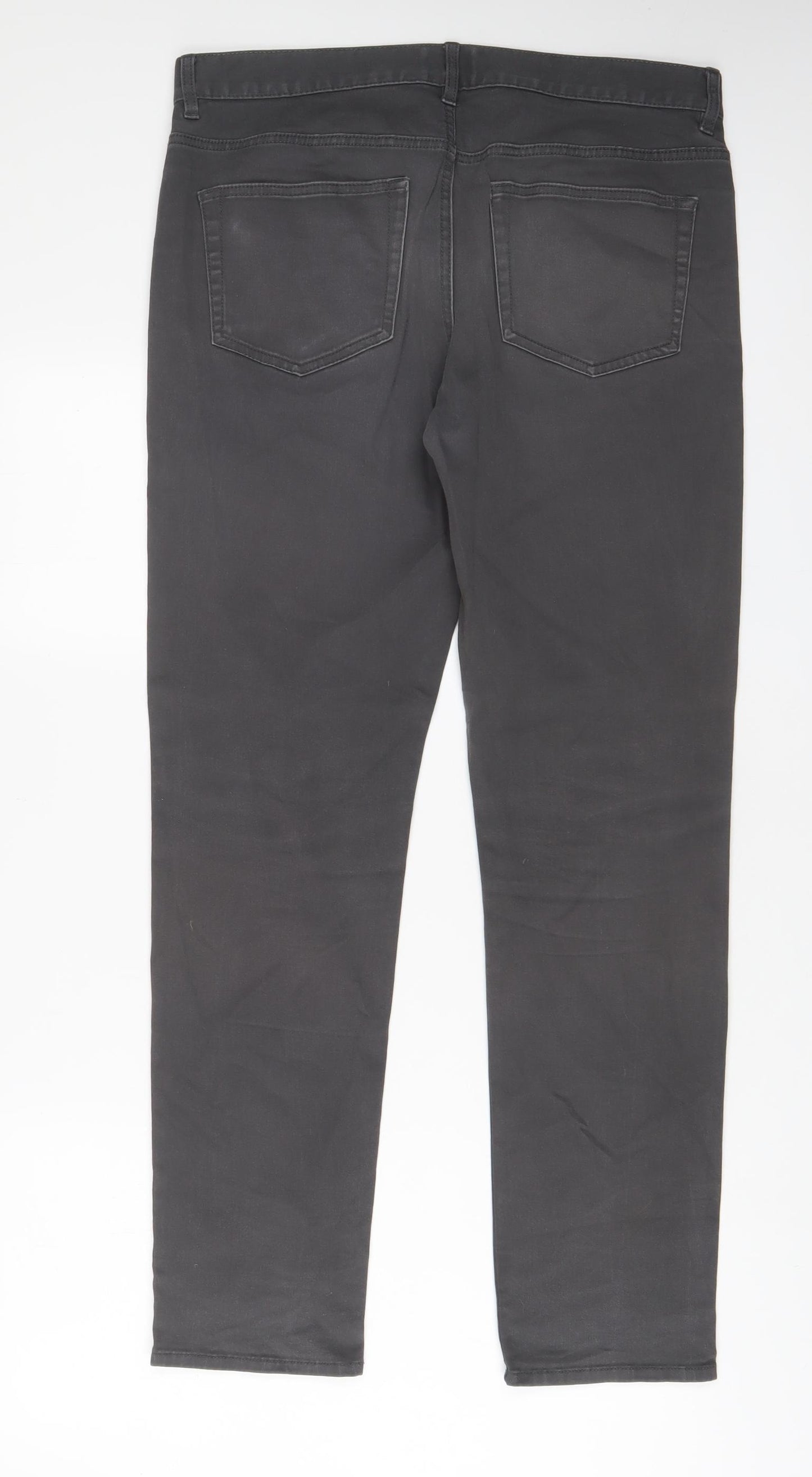 H&M Mens Grey Cotton Straight Jeans Size 31 in L30 in Slim Zip