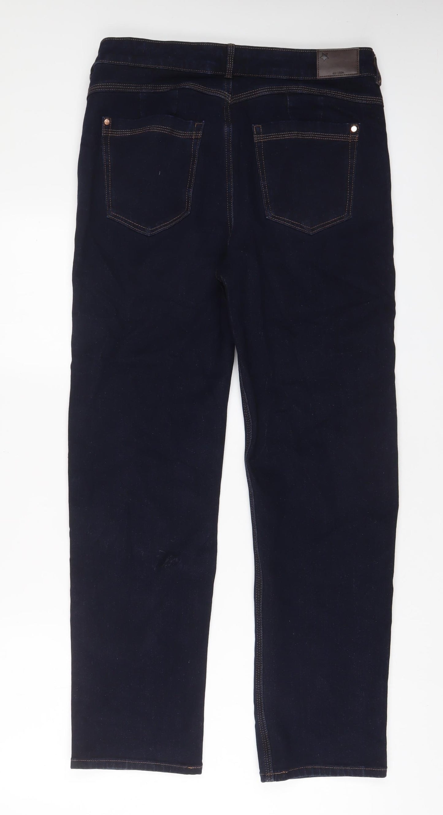 Marks and Spencer Womens Blue Cotton Straight Jeans Size 14 L30 in Regular Zip