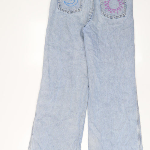 BDG Womens Blue Cotton Wide-Leg Jeans Size 26 in L30 in Regular Zip - Embroidered