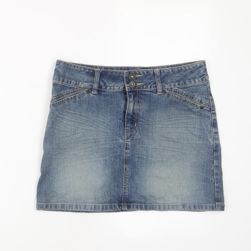 Topshop Womens Blue Cotton A-Line Skirt Size 8 Zip