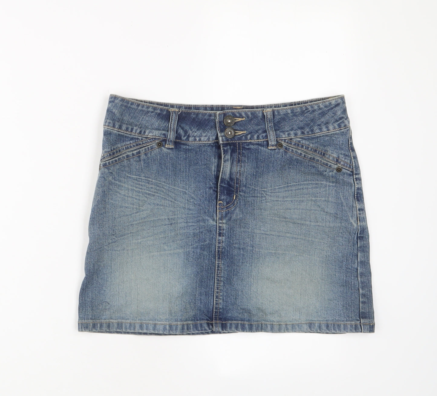 Topshop Womens Blue Cotton A-Line Skirt Size 8 Zip