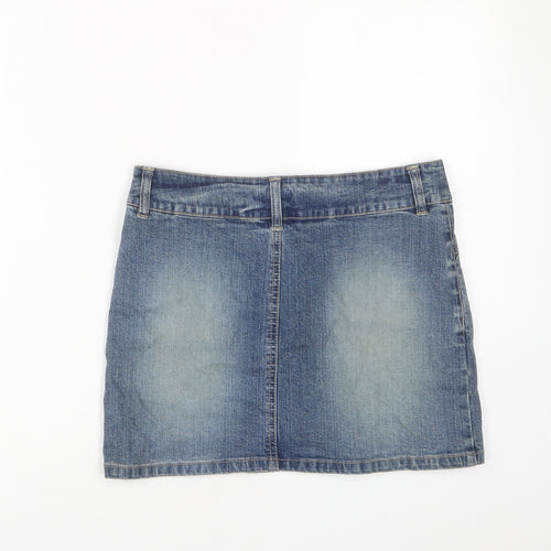 Topshop Womens Blue Cotton A-Line Skirt Size 8 Zip