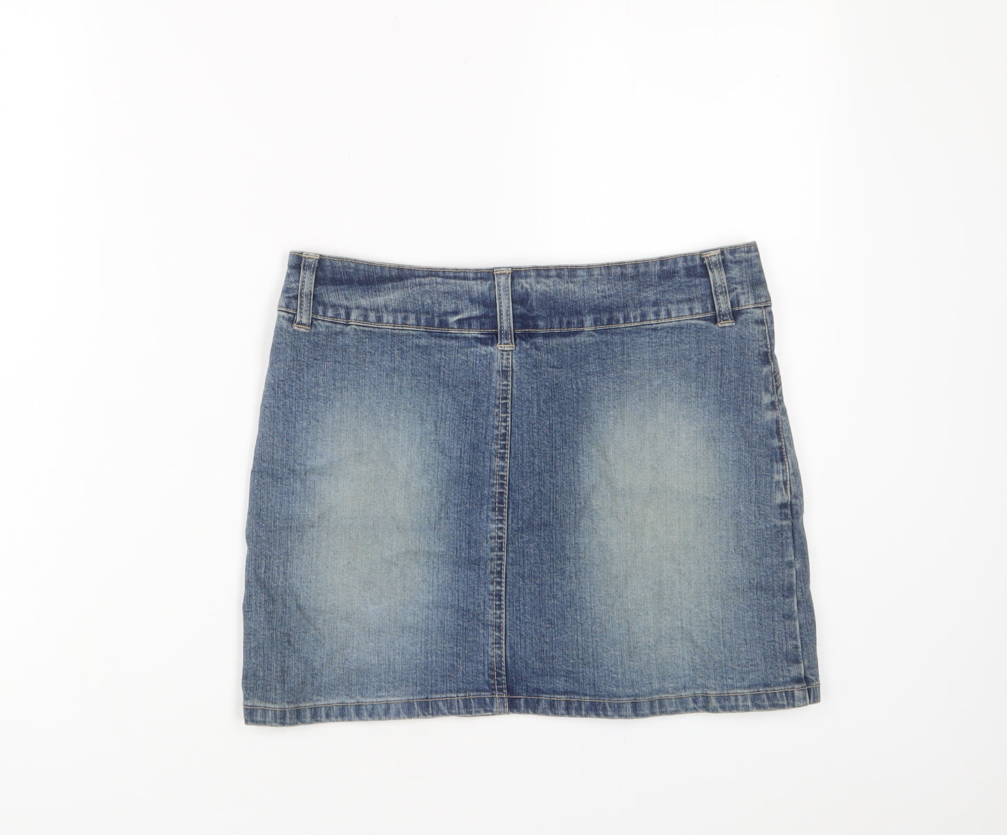 Topshop Womens Blue Cotton A-Line Skirt Size 8 Zip