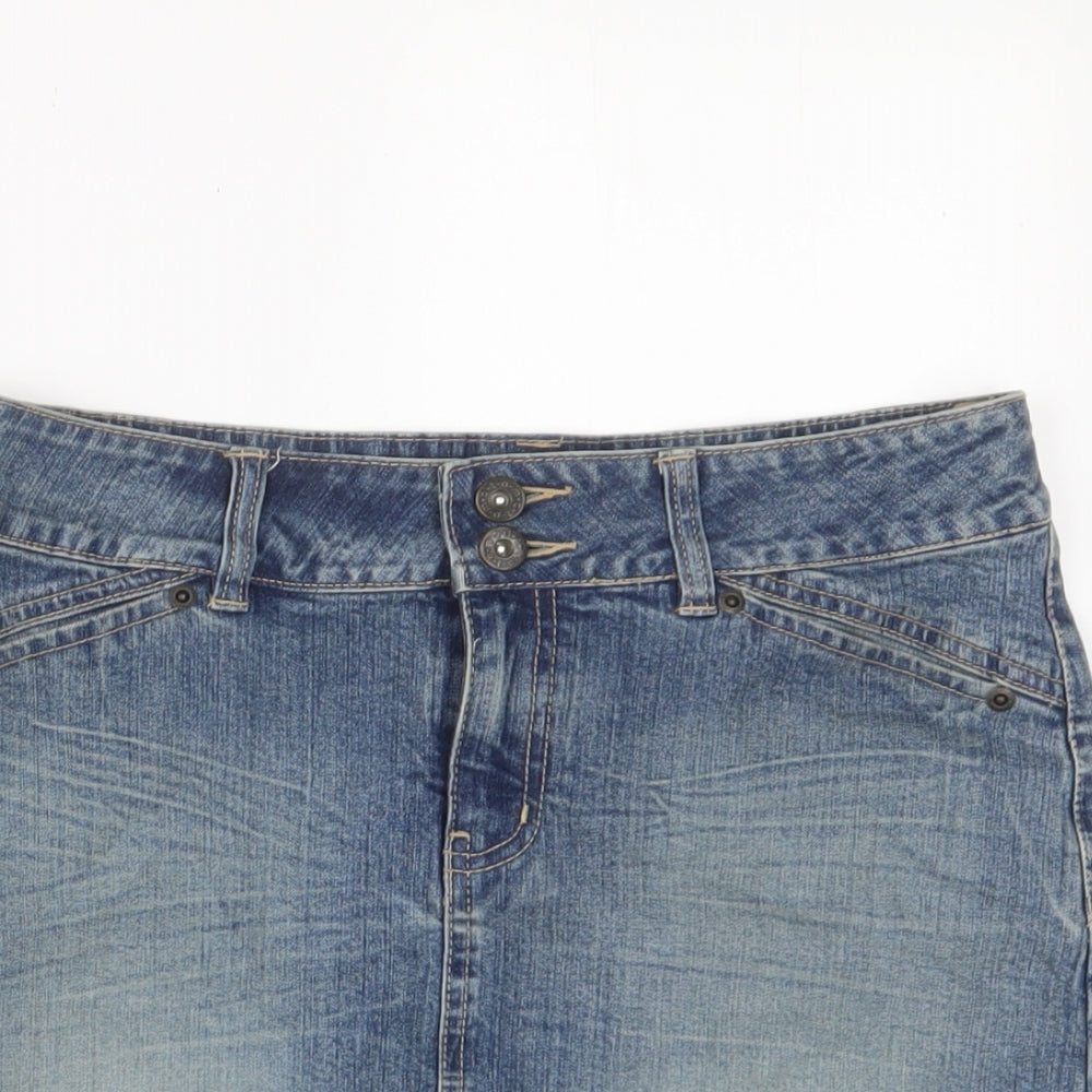 Topshop Womens Blue Cotton A-Line Skirt Size 8 Zip