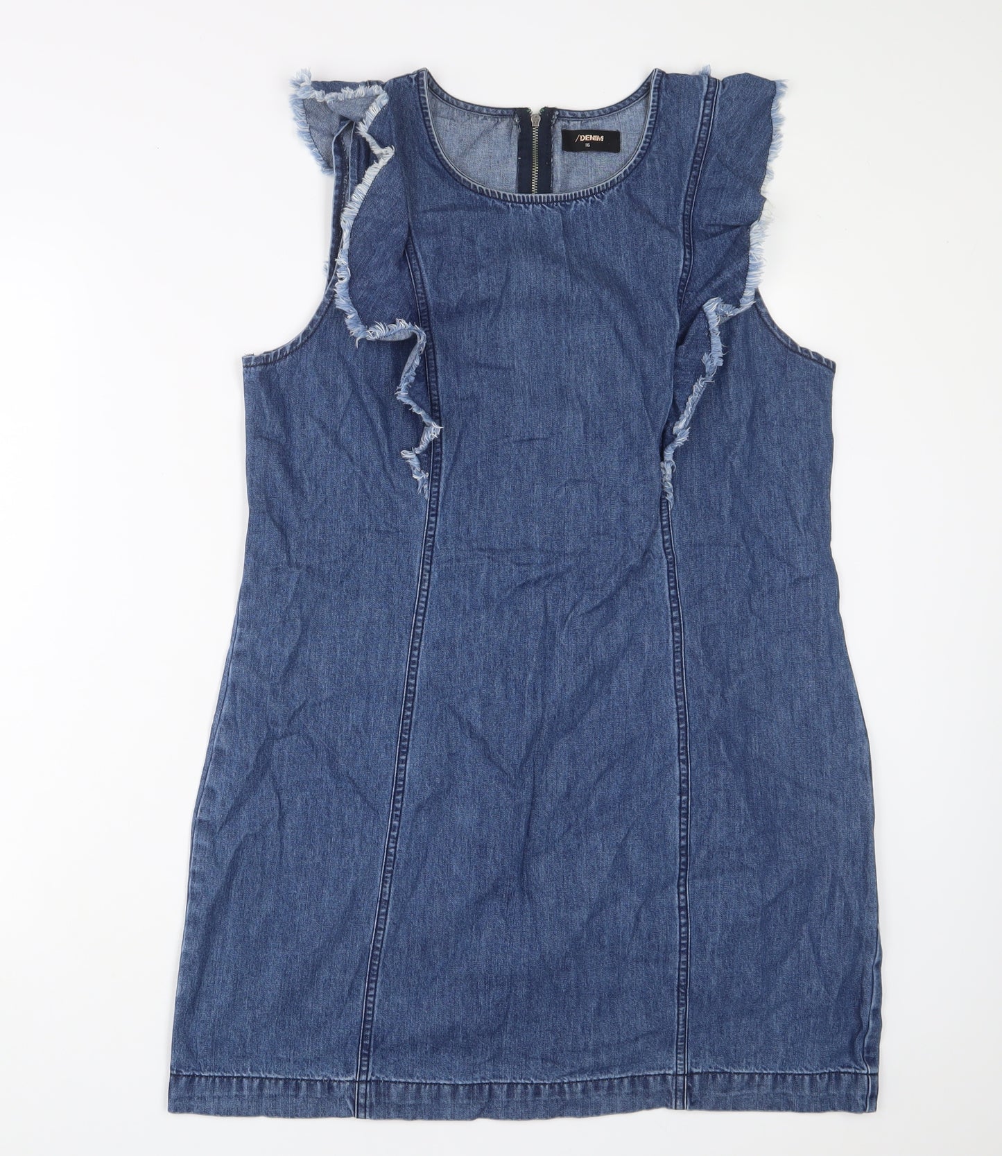 Matalan Womens Blue Cotton A-Line Size 16 Boat Neck Zip