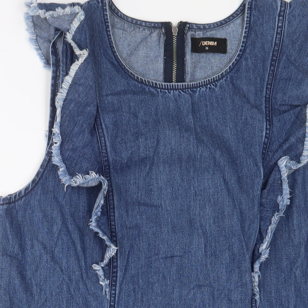 Matalan Womens Blue Cotton A-Line Size 16 Boat Neck Zip