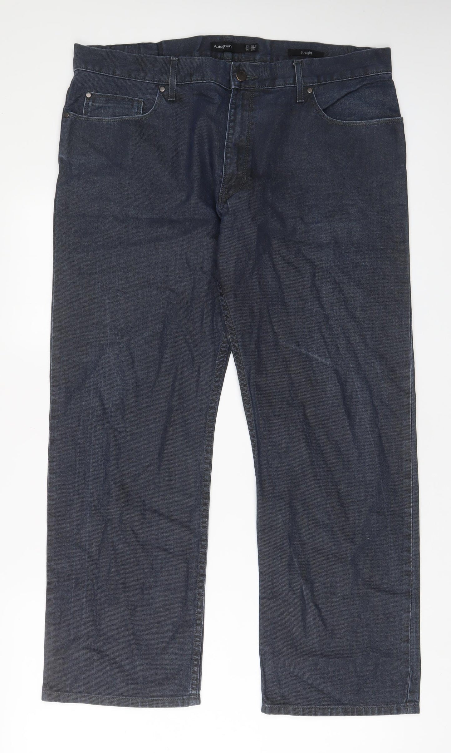 Autograph Mens Blue Cotton Straight Jeans Size 38 in L29 in Regular Zip - Short Leg