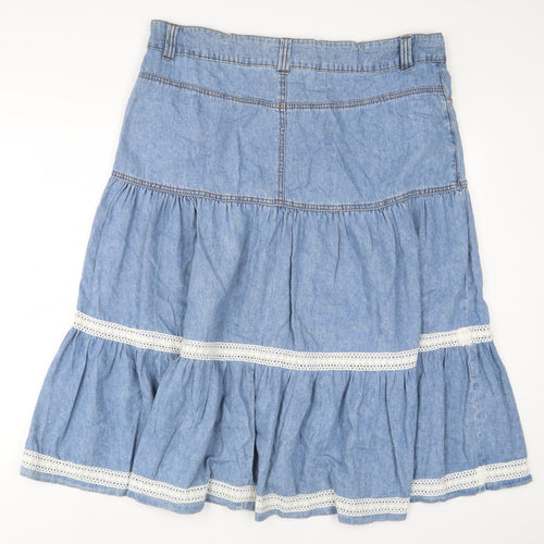 Chapter Womens Blue Cotton A-Line Skirt Size 18 Zip - Embroidered