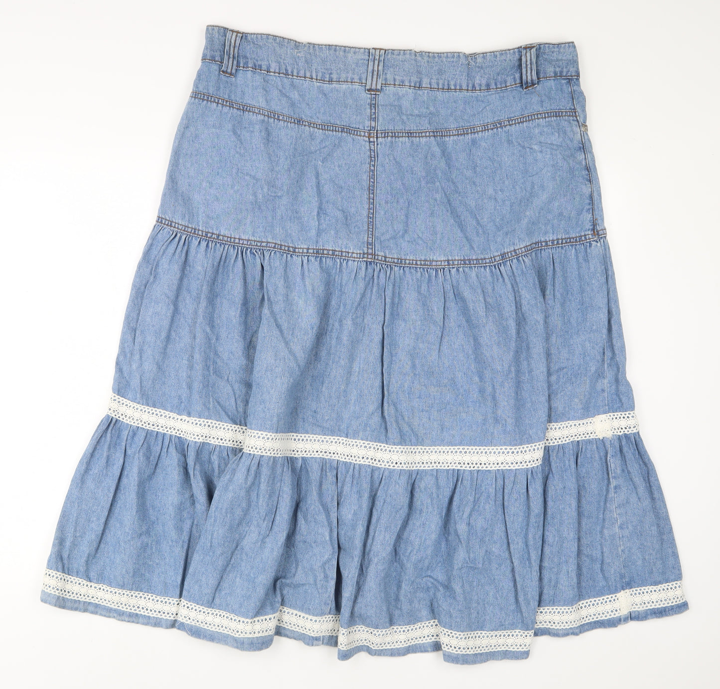 Chapter Womens Blue Cotton A-Line Skirt Size 18 Zip - Embroidered