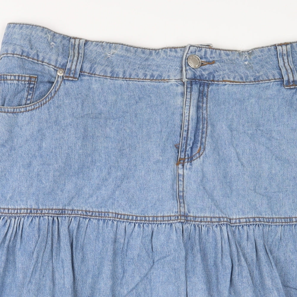 Chapter Womens Blue Cotton A-Line Skirt Size 18 Zip - Embroidered
