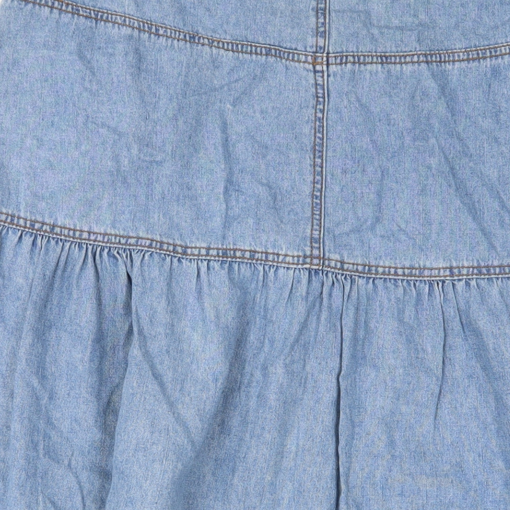 Chapter Womens Blue Cotton A-Line Skirt Size 18 Zip - Embroidered