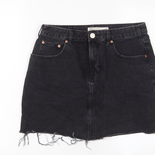 ASOS Womens Black Cotton A-Line Skirt Size 12 Zip