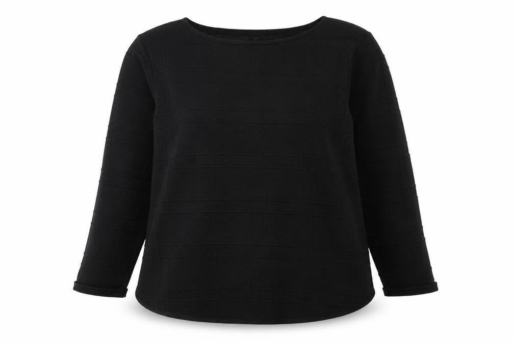 Front view of H&M women’s black round neck polyester jumper, size L