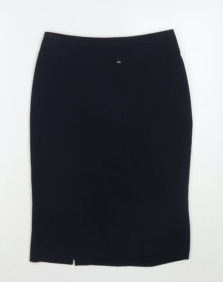 Marks and Spencer Womens Blue Polyester A-Line Skirt Size 8 Zip