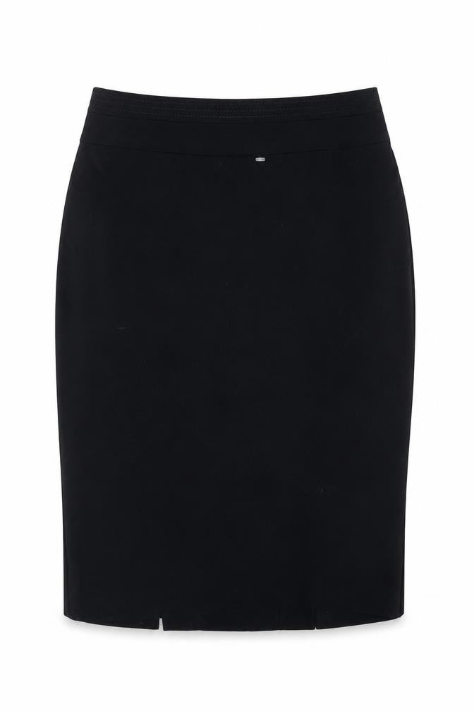Front view of Marks & Spencer women’s blue polyester a-line skirt, size UK 8, zip