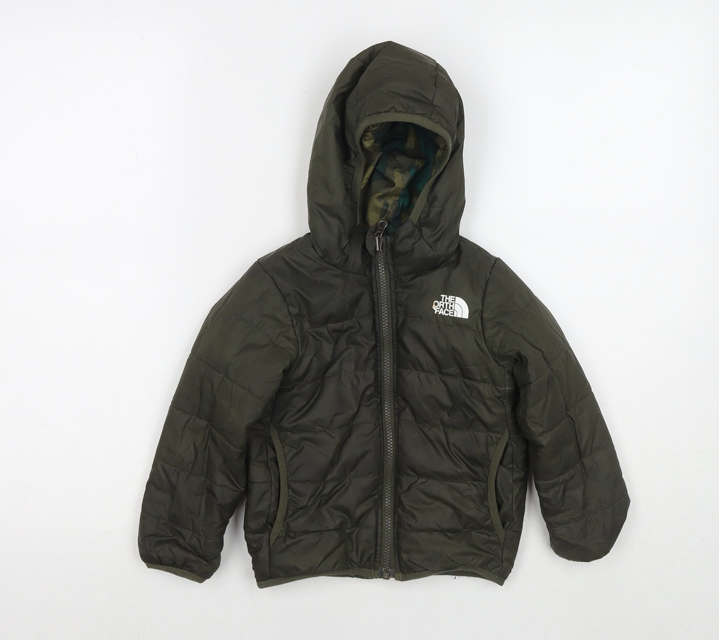 The North Face Boys Green Camouflage Puffer Jacket Jacket Size 3 Years Zip - Reversible