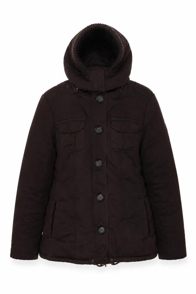 Front view of Zara women’s brown parka jacket, size XL, zip
