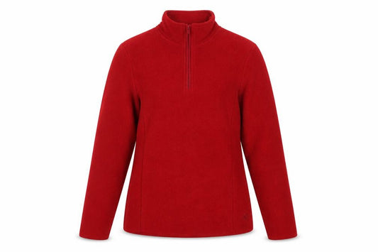 Front view of Dash women’s red polyester pullover sweatshirt, size UK 10, zip