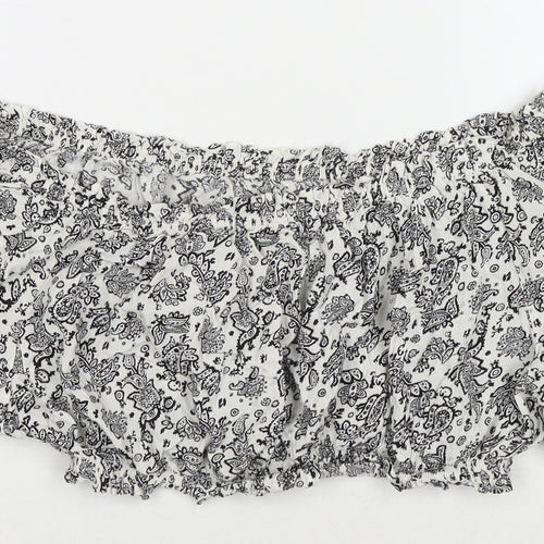 Boohoo Womens White Paisley Viscose Cropped T-Shirt Size M Off the Shoulder