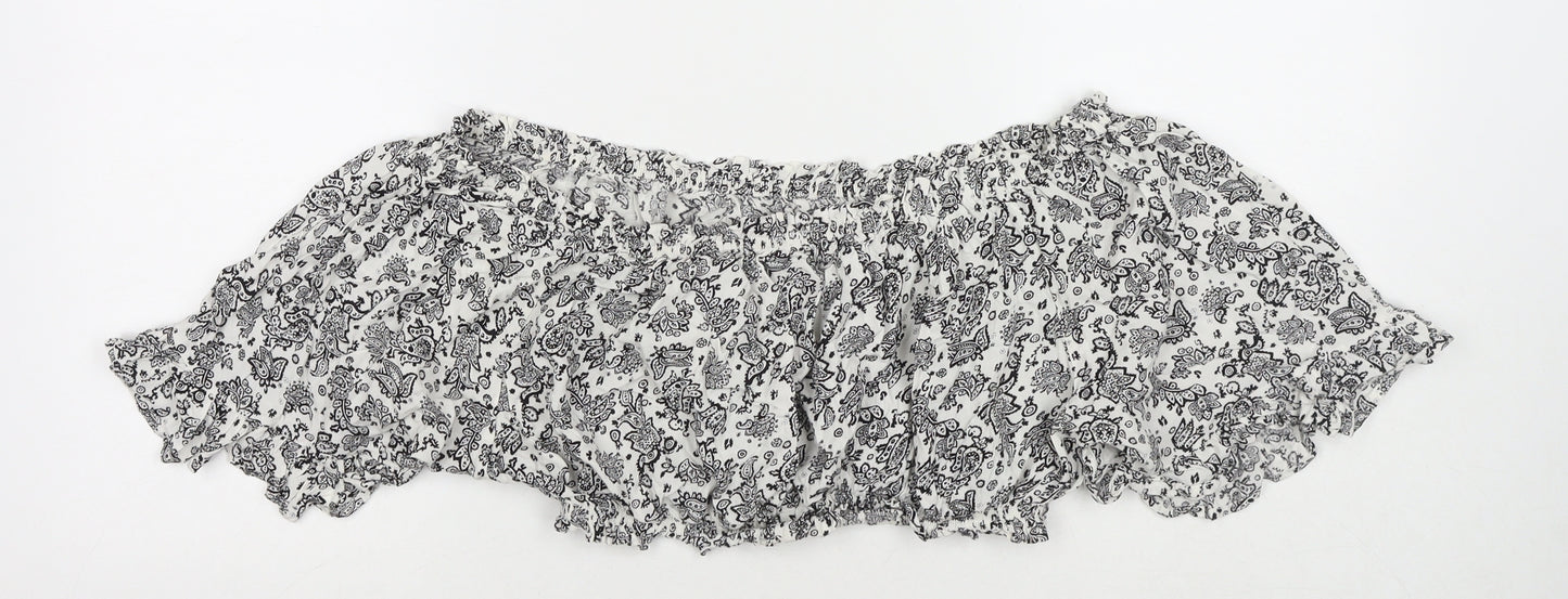 Boohoo Womens White Paisley Viscose Cropped T-Shirt Size M Off the Shoulder