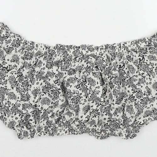 Boohoo Womens White Paisley Viscose Cropped T-Shirt Size M Off the Shoulder