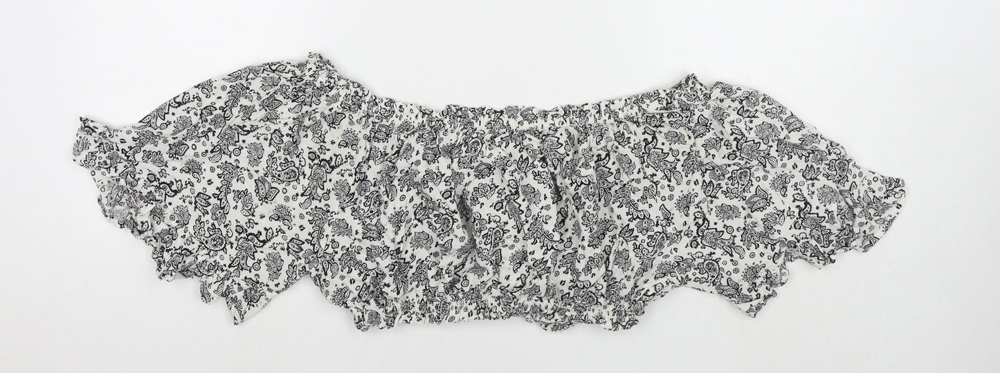 Boohoo Womens White Paisley Viscose Cropped T-Shirt Size M Off the Shoulder