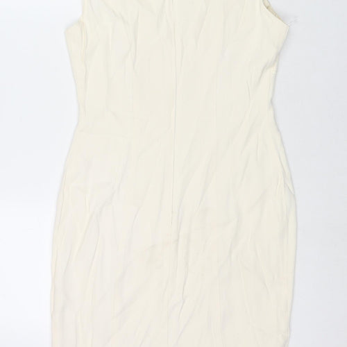 Wallis Womens Ivory Acetate A-Line Size 12 Scoop Neck Zip