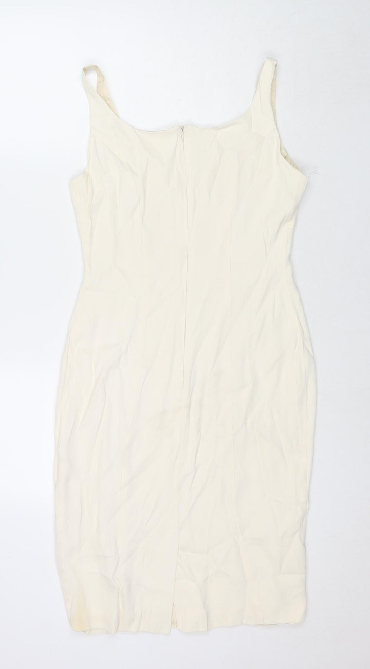 Wallis Womens Ivory Acetate A-Line Size 12 Scoop Neck Zip