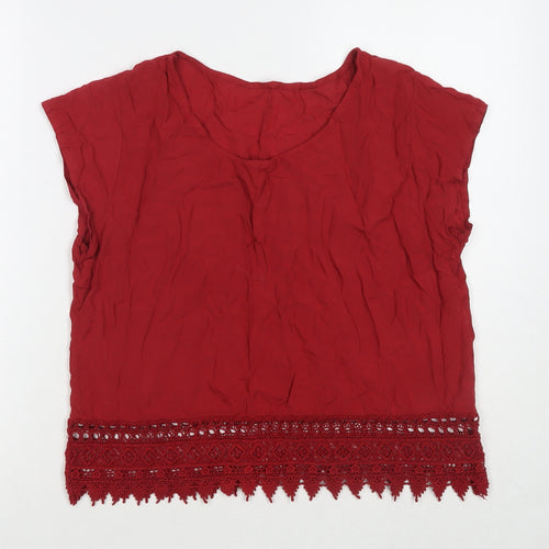 Piazza Italia Womens Red Viscose Basic T-Shirt Size L Round Neck