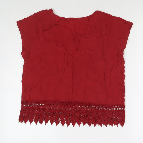 Piazza Italia Womens Red Viscose Basic T-Shirt Size L Round Neck